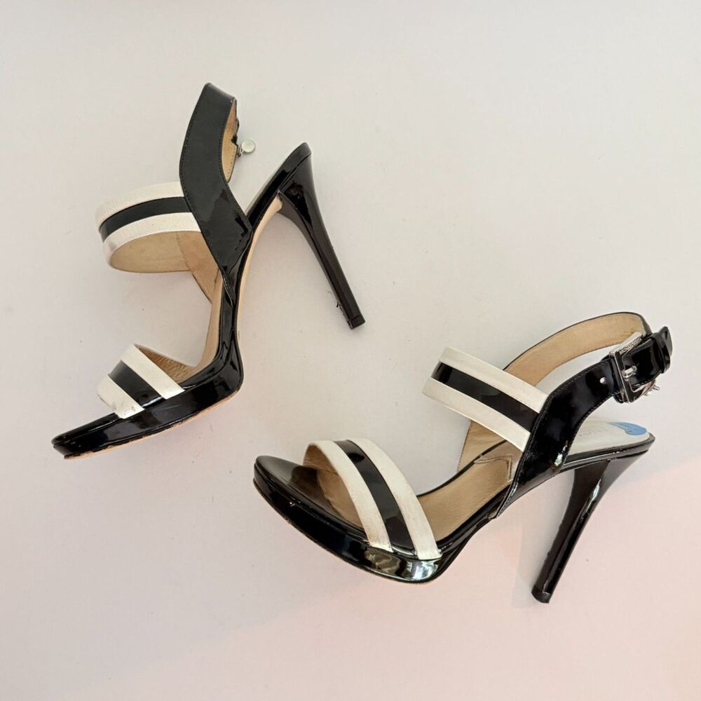 Michael Kors, Soleil Platform Sandals, 7.5 Black White Patent Heels